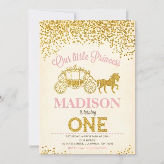 Uitnodiging voor 1e verjaardag van prinses / Glitt (Voorkant)