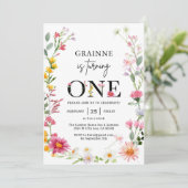 Uitnodiging voor 1e verjaardag van Wildflower them (Staand voorkant)