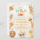 Uitnodiging voor 1e verjaardag Wild One Animals Sa (Voorkant)