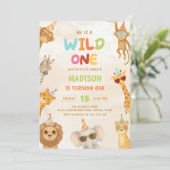 Uitnodiging voor 1e verjaardag Wild One Animals Sa (Staand voorkant)