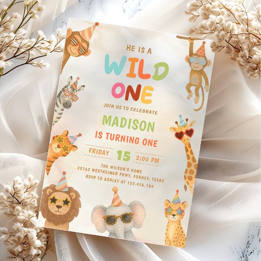 Uitnodiging voor 1e verjaardag Wild One Animals Sa