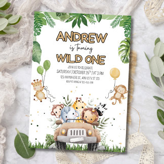 Uitnodiging voor 1e verjaardag Wild One Boy, Safar