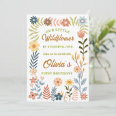 Uitnodiging voor 1e verjaardag Wildflower Boho Blo (Staand voorkant)