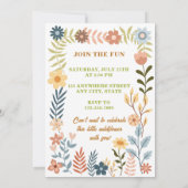 Uitnodiging voor 1e verjaardag Wildflower Boho Blo (Achterkant)