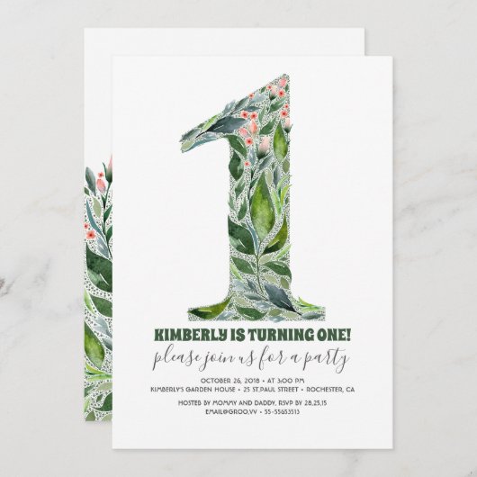 Uitnodiging voor 1e verjaardagsfeestje (Voorkant / Achterkant)