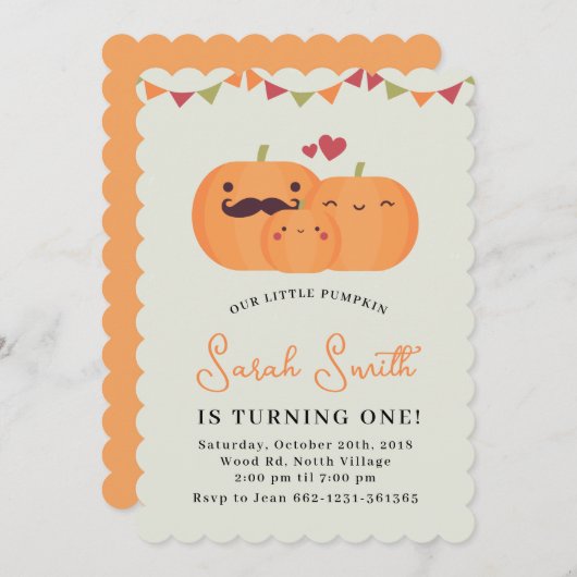 Uitnodiging voor 1e verjaardagsfeestje voor Cute L (Voorkant / Achterkant)