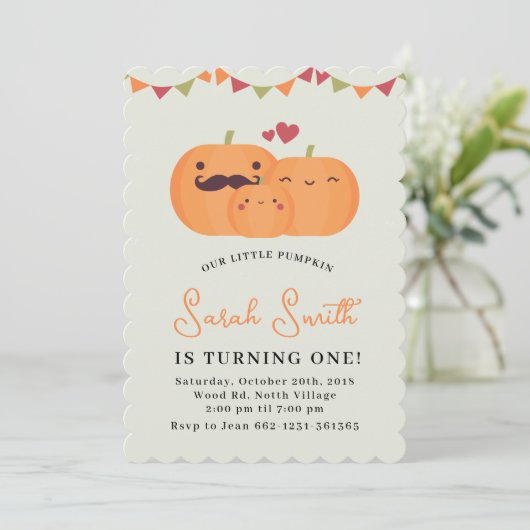 Uitnodiging voor 1e verjaardagsfeestje voor Cute L (Staand voorkant)