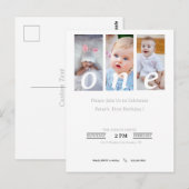 Uitnodiging voor 1e verjaardagsfeestje voor jongen (Voorkant / Achterkant)