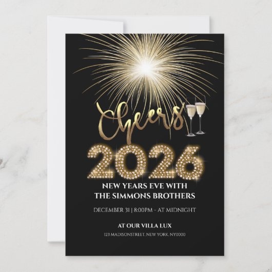Uitnodiging voor 2026 Cheers NYE-feest (Voorkant)
