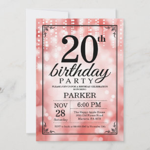 Uitnodiging voor 20e verjaardag met rode glitter