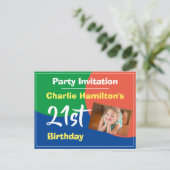 Uitnodiging voor 21e verjaardag met foto op briefk (Staand voorkant)