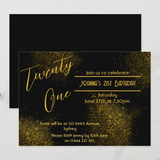 Uitnodiging voor 21e verjaardag met Gouden Stof (Voorkant / Achterkant)