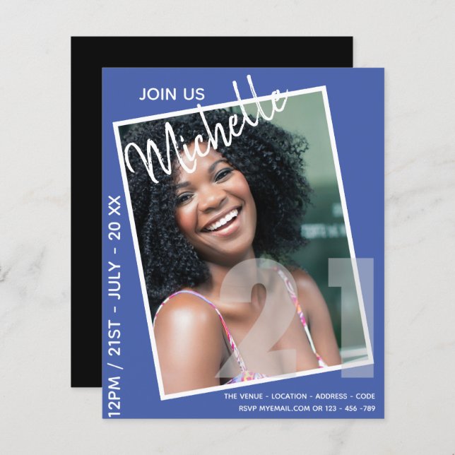 Uitnodiging voor 21e verjaardag met moderne FOTO (Voorkant / Achterkant)