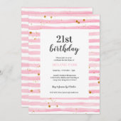 Uitnodiging voor 21e verjaardagsfeest met roze str (Voorkant / Achterkant)