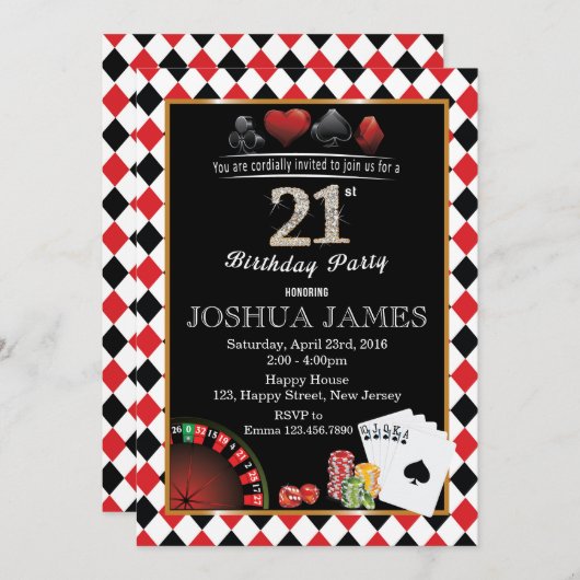 Uitnodiging voor 21ste verjaardag Casino (Voorkant / Achterkant)