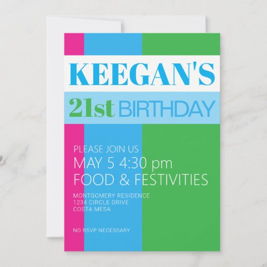 Uitnodiging voor 21ste verjaardag man (Voorkant)