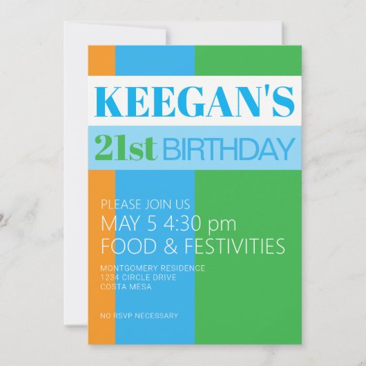 Uitnodiging voor 21ste verjaardag man (Voorkant)