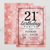 Uitnodiging voor 21ste verjaardag Roze Glitters (Voorkant / Achterkant)
