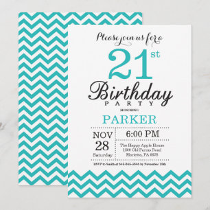 Uitnodiging voor 21ste verjaardag Teal Chevron