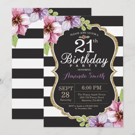 Uitnodiging voor 21ste verjaardag voor vrouwen. Bl (Voorkant / Achterkant)