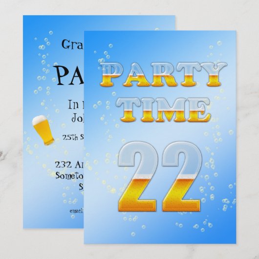 uitnodiging voor 22e verjaardag met bier (Voorkant / Achterkant)
