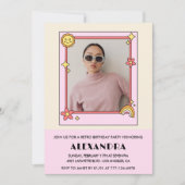 Uitnodiging voor 22e verjaardag Retro Groovy Roze  (Voorkant)