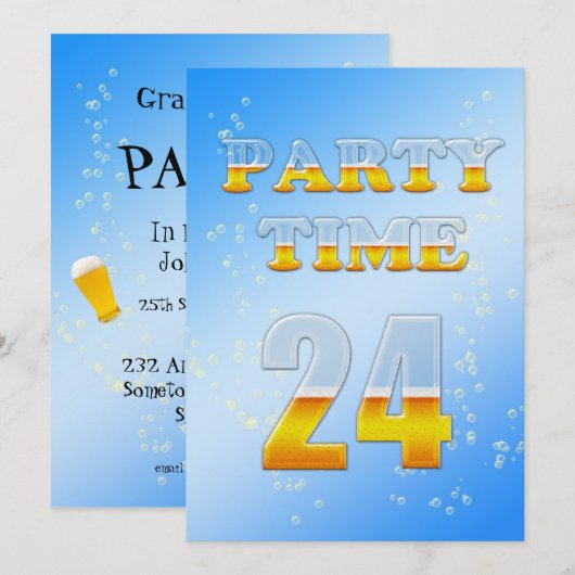uitnodiging voor 24e verjaardag met bier (Voorkant / Achterkant)