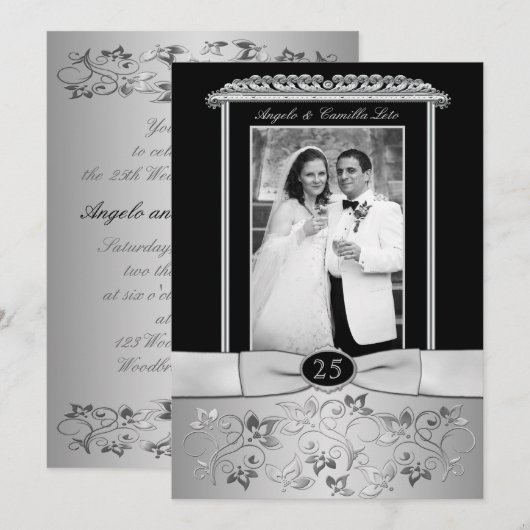 Uitnodiging voor 25-jarig huwelijksjubileum met fo (Voorkant / Achterkant)