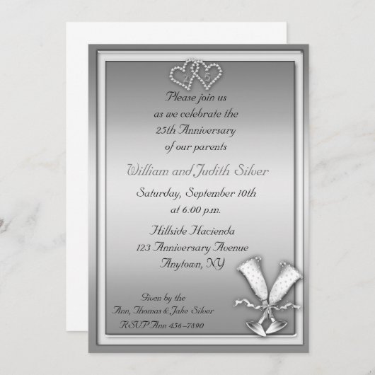 Uitnodiging voor 25-jarig jubileum champagne (Voorkant / Achterkant)