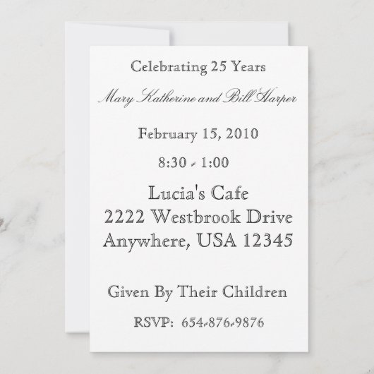Uitnodiging voor 25-jarig jubileumfeest met foto (Achterkant)