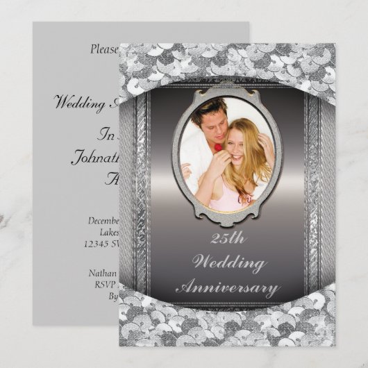 Uitnodiging voor 25-jarig zilveren huwelijksjubile (Voorkant / Achterkant)