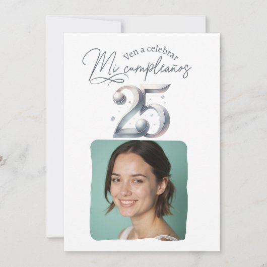 Uitnodiging voor 25e verjaardag met foto (Voorkant)