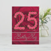 Uitnodiging voor 25e verjaardagsfeest met rozen (Staand voorkant)