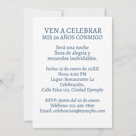 Uitnodiging voor 26e verjaardag Boho aangepaste fo (Achterkant)