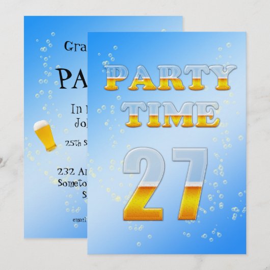 uitnodiging voor 27e verjaardag met bier (Voorkant / Achterkant)