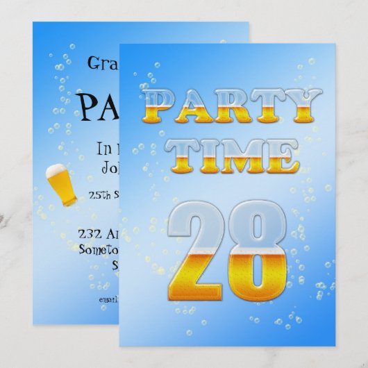 uitnodiging voor 28e verjaardag met bier (Voorkant / Achterkant)