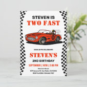 Uitnodiging voor 2de verjaardag Race Auto Jongen (Staand voorkant)