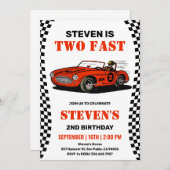 Uitnodiging voor 2de verjaardag Race Auto Jongen (Voorkant / Achterkant)