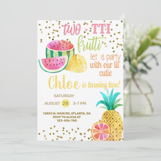Uitnodiging voor 2de verjaardag van Two-tti frutti (Staand voorkant)