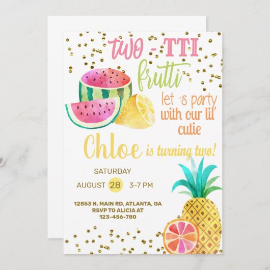 Uitnodiging voor 2de verjaardag van Two-tti frutti (Voorkant / Achterkant)