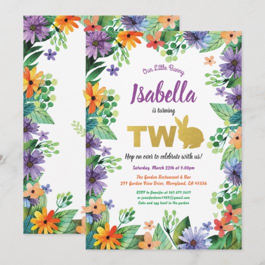 Uitnodiging voor 2de verjaardagsfeestje met Pasen (Voorkant / Achterkant)