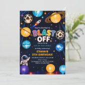 Uitnodiging voor 2e verjaardag 'Blast Off' voor jo (Staand voorkant)
