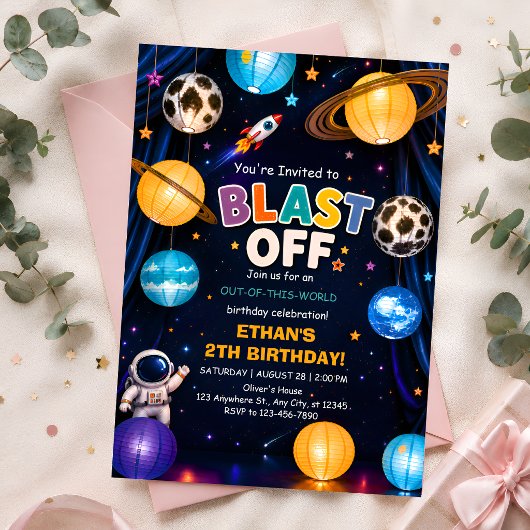 Uitnodiging voor 2e verjaardag 'Blast Off' voor jo