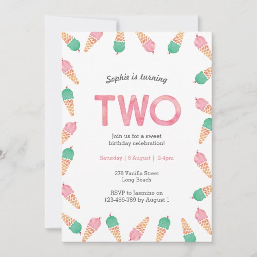 Uitnodiging voor 2e verjaardag | ijsfeest (Voorkant)