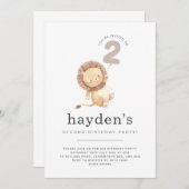 Uitnodiging voor 2e verjaardag met ballonleeuw (Voorkant / Achterkant)