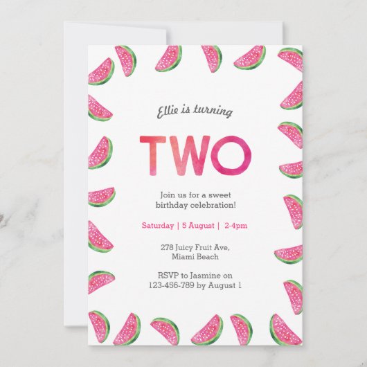 Uitnodiging voor 2e verjaardag | tropische waterme (Voorkant)