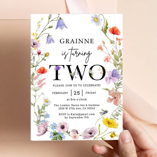 Uitnodiging voor 2e verjaardag van wildbloem meisj