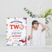 Uitnodiging voor 2e verjaardags honkbalfoto (Staand voorkant)