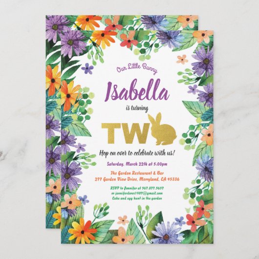 Uitnodiging voor 2e verjaardagsfeestje met Pasen (Voorkant / Achterkant)