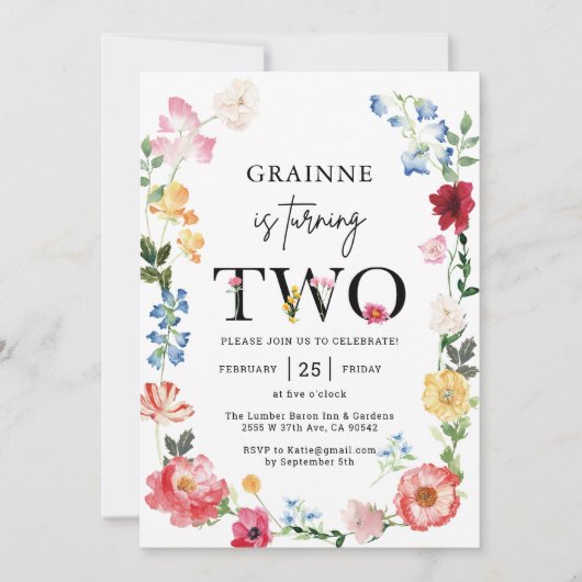 Uitnodiging voor 2e verjaardagsfeestje met wilde b (Voorkant)